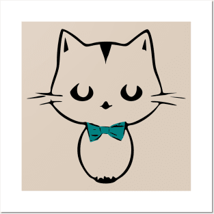 Cute Kawaii Kitten with bow tie Posters and Art